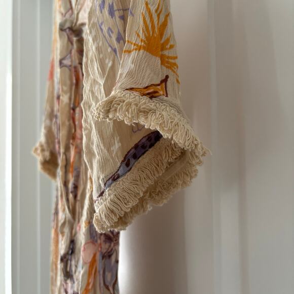 Z&L EUROPE V-neck Tie Up Open Back Bell Sleeves Trimmed 54"Long Maxi Dress sz L - Picture 3 of 8